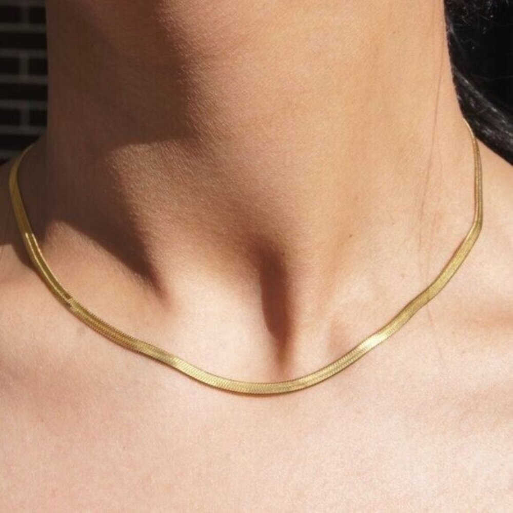 Classic Herringbone Necklace Waterproof Gold Chain Necklace Beautiful Necklace - Picture 4 of 12